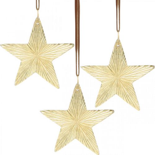 Floristik24 Hviezdičky na zavesenie, kovová dekorácia, ozdoba na vianočný stromček Zlatá 9,5×9,5cm 3ks
