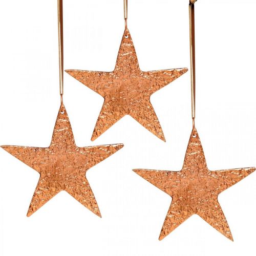 Floristik24 Dekoračná hviezda na zavesenie, adventná dekorácia, kovový prívesok medenej farby 12×13cm 3ks
