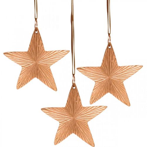 Floristik24 Prívesok hviezda, vianočná dekorácia, kovová dekorácia medenej farby 9,5×9,5cm 3ks