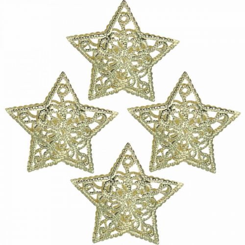Bodová dekorácia hviezdy, uchytenie na svetelnú reťaz, vianoce, kovová dekorácia zlatá Ø6cm 20 kusov