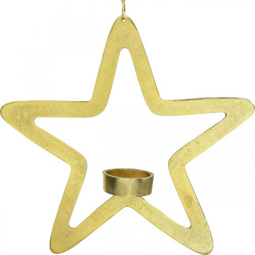 Floristik24 Ozdobný svietnik na čajovú sviečku hviezda kovový na zavesenie zlatý 24cm