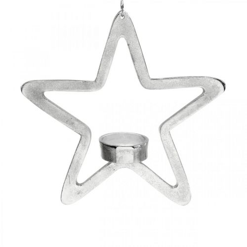 Floristik24 Ozdobná hviezda na závesný svietnik na čajovú sviečku kovová strieborná 20cm