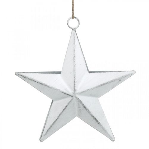Floristik24 Kovová hviezda na zavesenie, vianočný prívesok, adventná dekorácia biela, shabby chic 11×11cm