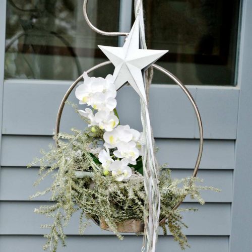 položky Kovová hviezda na zavesenie, vianočný prívesok, adventná dekorácia biela, shabby chic 11×11cm