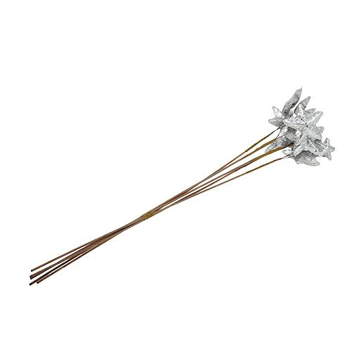 Floristik24 Hviezdičky na palici strieborné 60cm 5ks.