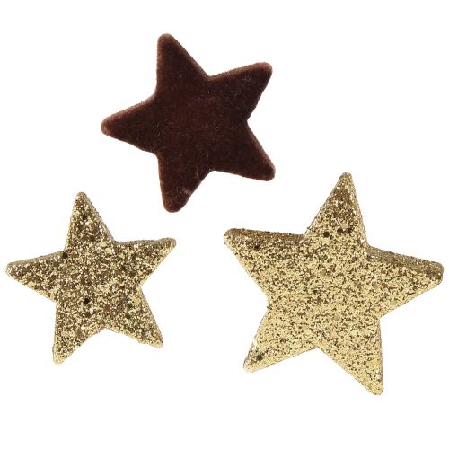 Hviezdičky sypaná dekorácia mix hnedá a zlatá vianočná dekorácia 4cm/5cm 40ks