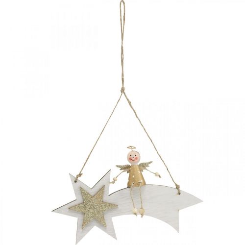 položky Anjel na padajúcej hviezde, vianočná dekorácia na zavesenie, adventná biela, zlatá V13cm Š21,5cm 2ks