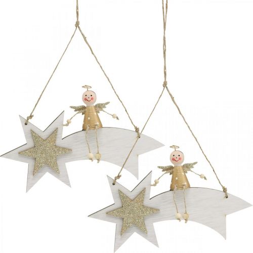 položky Anjel na padajúcej hviezde, vianočná dekorácia na zavesenie, adventná biela, zlatá V13cm Š21,5cm 2ks