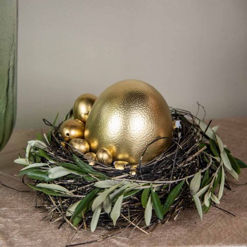 položky Dekorácia pštrosie vajíčko vyfúknuté Veľkonočná dekorácia zlatá Ø12cm V14cm