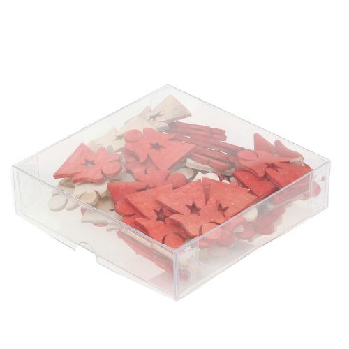 Floristik24 Drevené vianočné deti na posýpanie červené, prírodné 4cm 72 ks