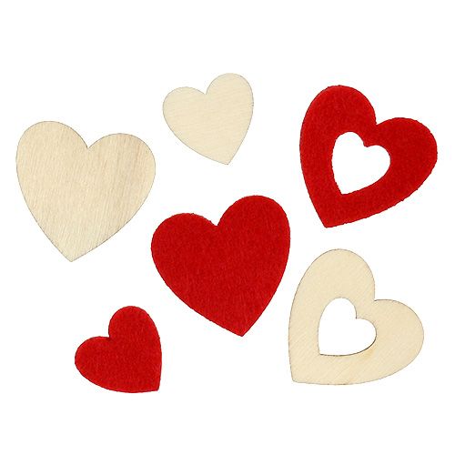 Floristik24 Dekorácia sypaná srdiečka mix 2-3,5cm červená, prírodná 110b