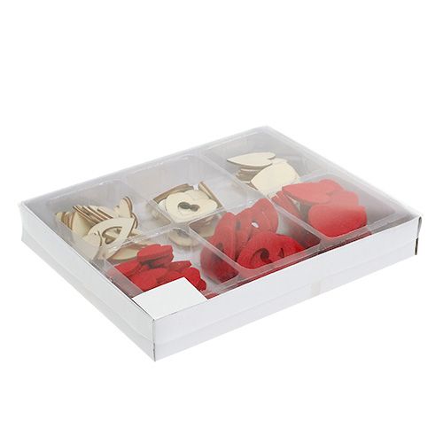 Floristik24 Dekorácia sypaná srdiečka mix 2-3,5cm červená, prírodná 110b