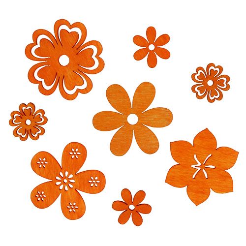 Floristik24 Bodová dekorácia drevený kvet oranžový 2cm - 4cm 96b