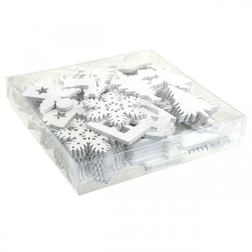 Floristik24 Bodová dekorácia Vianočná zmes dreva biela 4cm 72 ks