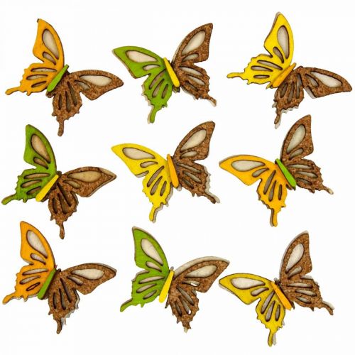 Floristik24 Bodová dekorácia motýle drevo zelená/žltá/oranžová 3×4cm 24b