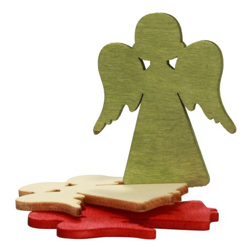 položky Bodková dekorácia vianočný drevený anjel červený zelený prírodný 5x3,5cm 48p