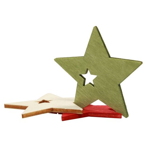položky Bodová dekorácia Vianočné drevené hviezdy červená prírodná zelená 5cm 72b