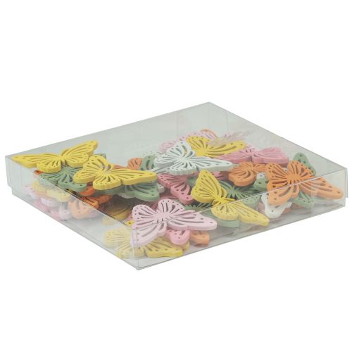 položky Šejker drevený motýľ farebná posypová dekorácia 4,5×3cm 48 ks