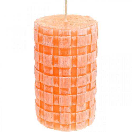 Floristik24 Rustikálne sviečky, stĺpové sviečky so vzorom koša, sviečky z oranžového vosku 110/65 2ks