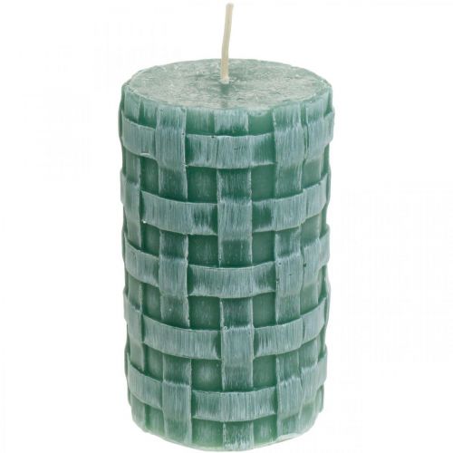 Sviečky s pleteným vzorom, stĺpové sviečky Rustic Green, dekorácia na sviečku 110/65 2ks