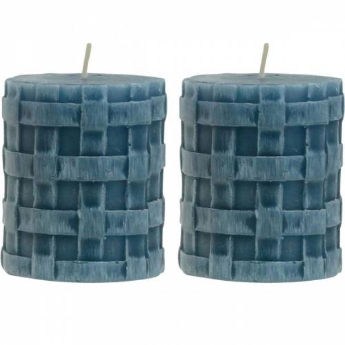 Floristik24 Stĺpové sviečky Rustic Blue 80/65 Rustikálne sviečky 2ks