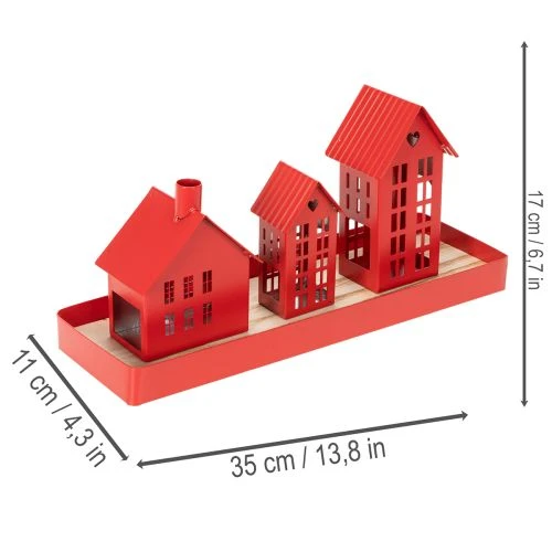 Kovový držiak na čajové sviečky, červený, s podnosom 35 cm, 1 sada | Floristik24.sk