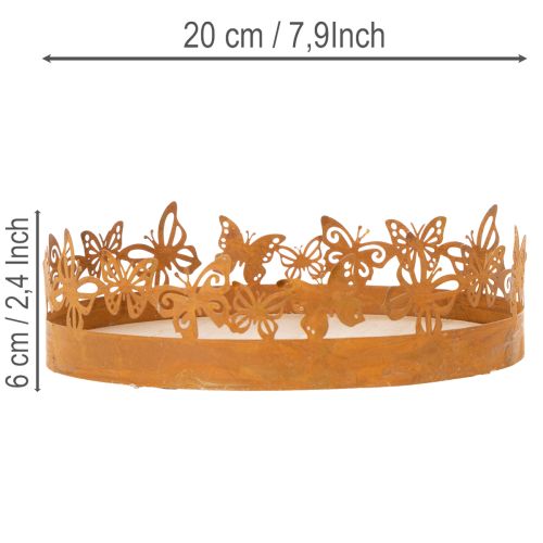 Tácka s motýľmi, pružinová, dekorácia na stôl, kovová dekorácia, hrdzavý povrch, Ø20cm V6,5cm | Floristik24.sk