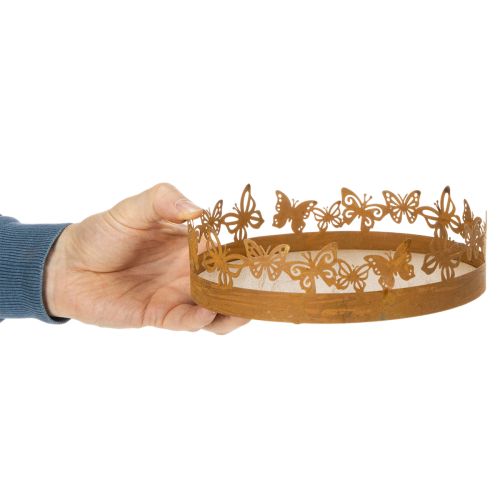 Tácka s motýľmi, pružinová, dekorácia na stôl, kovová dekorácia, hrdzavý povrch, Ø20cm V6,5cm | Floristik24.sk