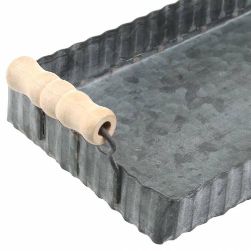 Floristik24 Ozdobný podnos s drevenými rúčkami zinkovo strieborný 24×12,5cm