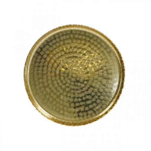 Floristik24 Podnos orientálneho vzhľadu, ozdobný tanier zlatý, ozdoba kovová Ø18,5cm