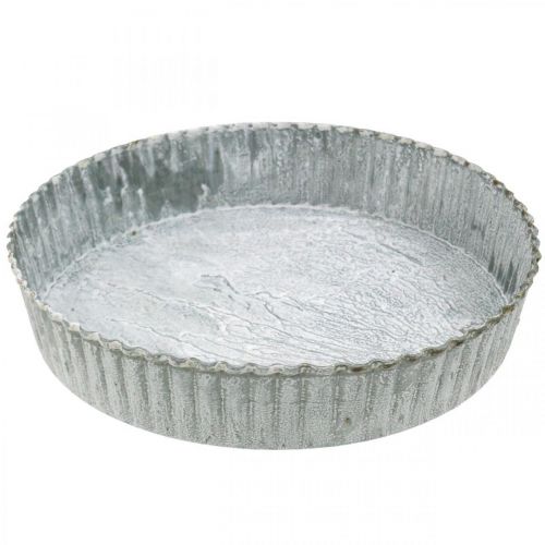 Floristik24 Ozdobný tanier tortová forma, kovová dekorácia, podnos na sviečky okrúhly umývaný biely Ø21,5cm V4,5cm