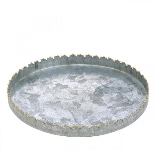 Floristik24 Ozdobný podnos kovový, stolová dekorácia, tanierik na zdobenie strieborný/zlatý Ø18,5cm V2cm