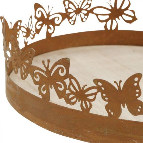 položky Podnos s motýľmi, jar, stolové dekorácie, kovová dekorácia patina Ø20cm V6,5cm