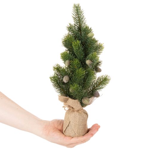 Umelý vianočný stromček v jutovom vreci, malá stolová dekorácia, mini vianočný stromček, 38 cm | Floristik24.sk