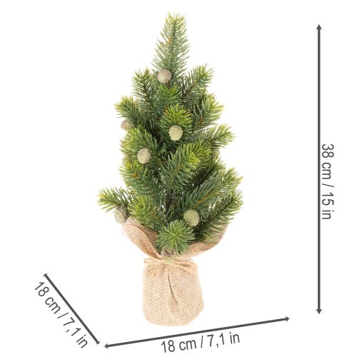 Umelý vianočný stromček v jutovom vreci, malá stolová dekorácia, mini vianočný stromček, 38 cm | Floristik24.sk