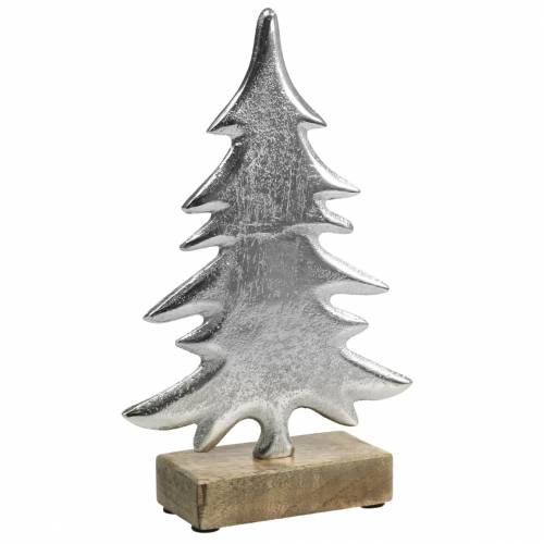 Ozdobná jedľa na drevenom podstavci strieborná, prírodný kov 24cm × 16cm | Floristik24.sk