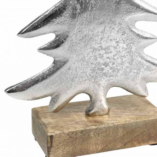 Ozdobná jedľa na drevenom podstavci strieborná, prírodný kov 24cm × 16cm | Floristik24.sk