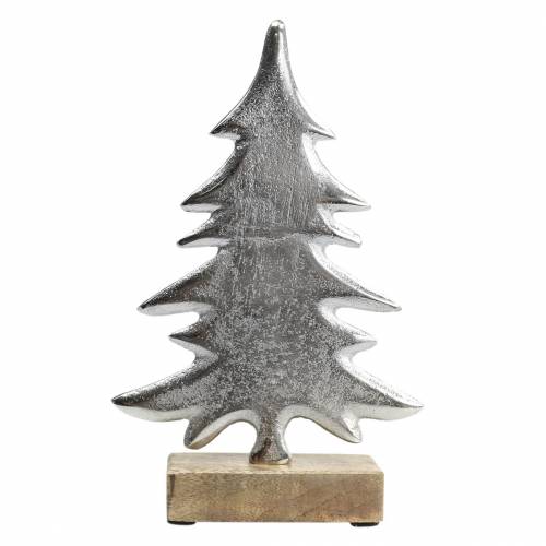 Ozdobná jedľa na drevenom podstavci strieborná, prírodný kov 24cm × 16cm | Floristik24.sk