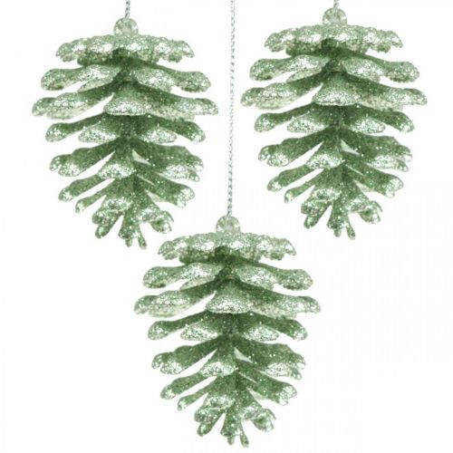 Ozdoby na vianočný stromček deko šišky trblietky mätová V7cm 6ks