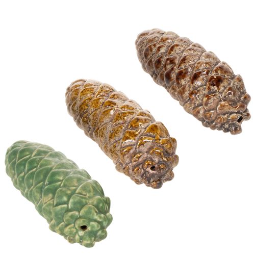Keramická dekorácia z borovicových šišiek, dekorácia na stôl, jeseň, 14 cm, 3 kusy | Floristik24.sk