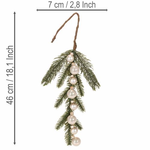 Umelá jedľová vetvička s bielymi mini vianočnými guľôčkami, 46 cm, 2 kusy | Floristik24.sk