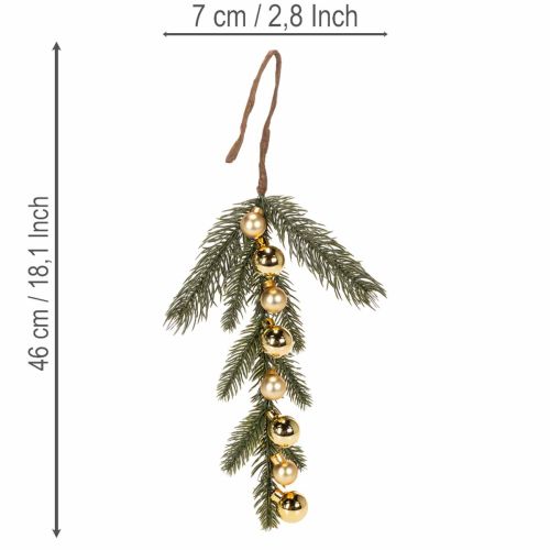 Umelá jedľová vetvička so zlatými mini vianočnými guľôčkami, 46 cm, 2 kusy | Floristik24.sk