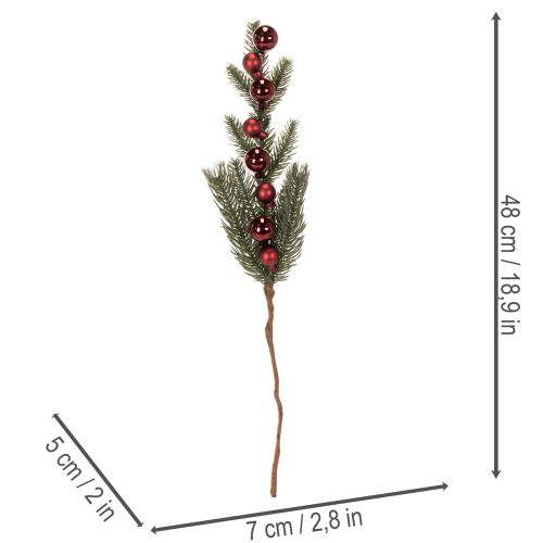 Umelá jedľová vetvička s vianočnými ozdobami, 48 cm, 2 kusy | Floristik24.sk