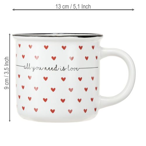 Keramický hrnček so srdiečkami biely červený Ø9cm V9cm | Floristik24.sk