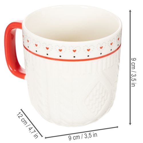 Hrnček na kávu s červenou rúčkou, pleteným vzorom a ozdobou v tvare srdca, keramický, 9 cm, 2 kusy | Floristik24.sk