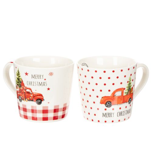 Vianočný hrnček s autom a vianočným stromčekom, keramické hrnčeky, 10 cm, 2 kusy