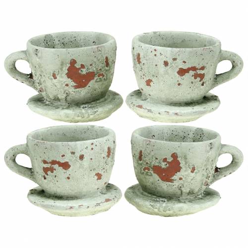 Kvetináč šálka s podšálkou vintage šedá, prírodný tón Ø8cm V6,5cm 4 ks