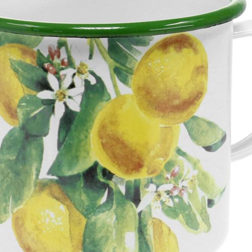 položky Smaltovaný kvetináč, ozdobný pohár s citrónovou vetvičkou, stredomorský kvetináč Ø9,5cm V10cm