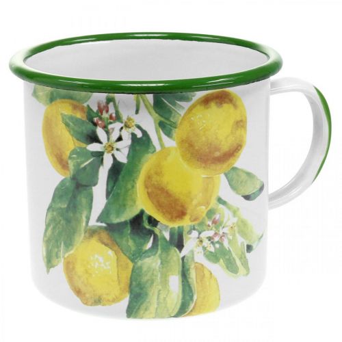Floristik24 Smaltovaný kvetináč, ozdobný pohár s citrónovou vetvičkou, stredomorský kvetináč Ø9,5cm V10cm