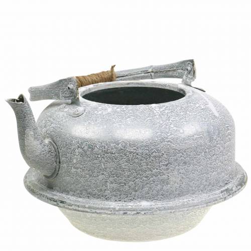 Floristik24 Kvetinová kanvica na čaj zinkovo sivá, praná biela Ø26cm V15cm